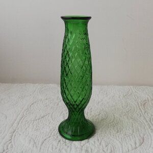Vintage E.O. Brody Green Glass Vase 921 Quilted Diamond Bud Vase